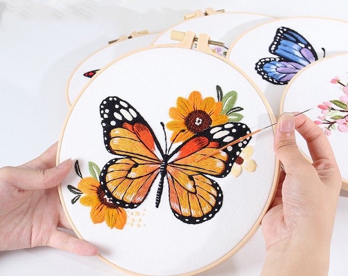 Butterfly Embroidery Kit beginner, Beginner Embroidery kit,Modern embroidery, cross stitch, Hand Embroidery Kit, Needlepoint , DIY Craft Kit
