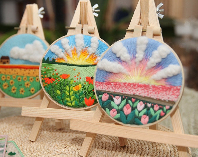 DIY Embroidery Kit For Beginner | Modern Crewel Embroidery Kit with Pattern | Embroidery Hoop Plants |Craft Materials Included Full DIY KIT