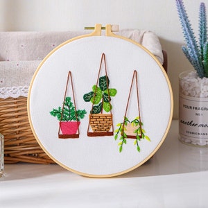 Embroidery Kit For Beginner Modern Crewel Embroidery Kit with Pattern Embroidery Hoop Plants Craft Materials Included Full DIY KIT Plants image 5