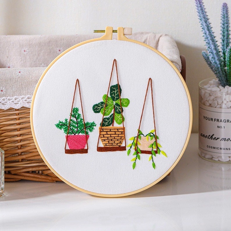 Embroidery Kit For Beginner Modern Crewel Embroidery Kit with Pattern Embroidery Hoop Plants Craft Materials Included Full DIY KIT Plants image 5