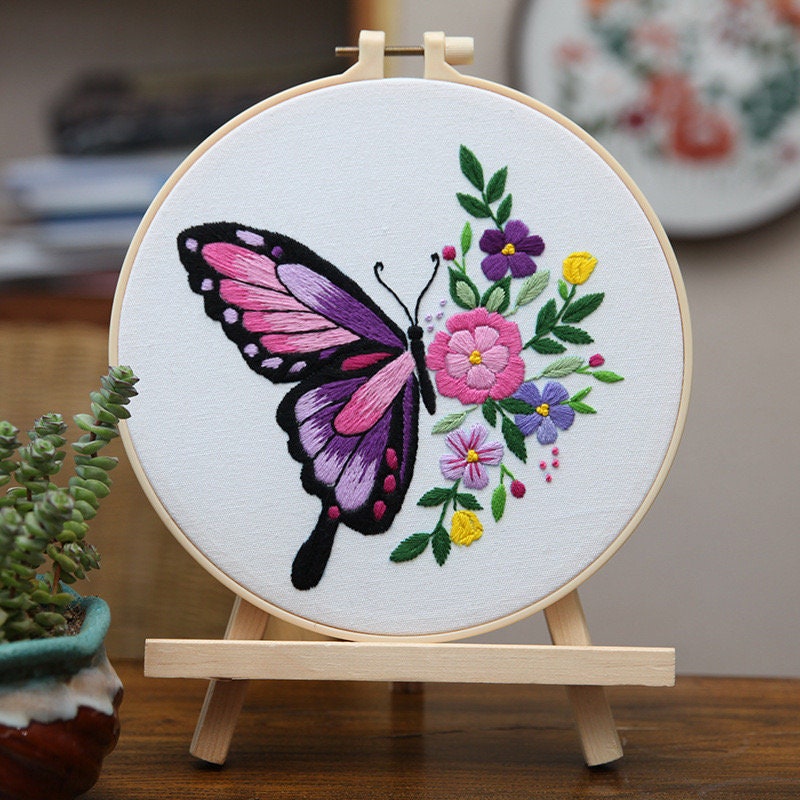 Blingpainting Butterfly Pattern Embroidery Starter 3 Sets for Beginners,  Stamped Cross Stitch Kits for Beginners Gifts (group3) 