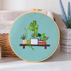 Embroidery Kit For Beginner Modern Crewel Embroidery Kit with Pattern Embroidery Hoop Plants Craft Materials Included Full DIY KIT Plants image 7