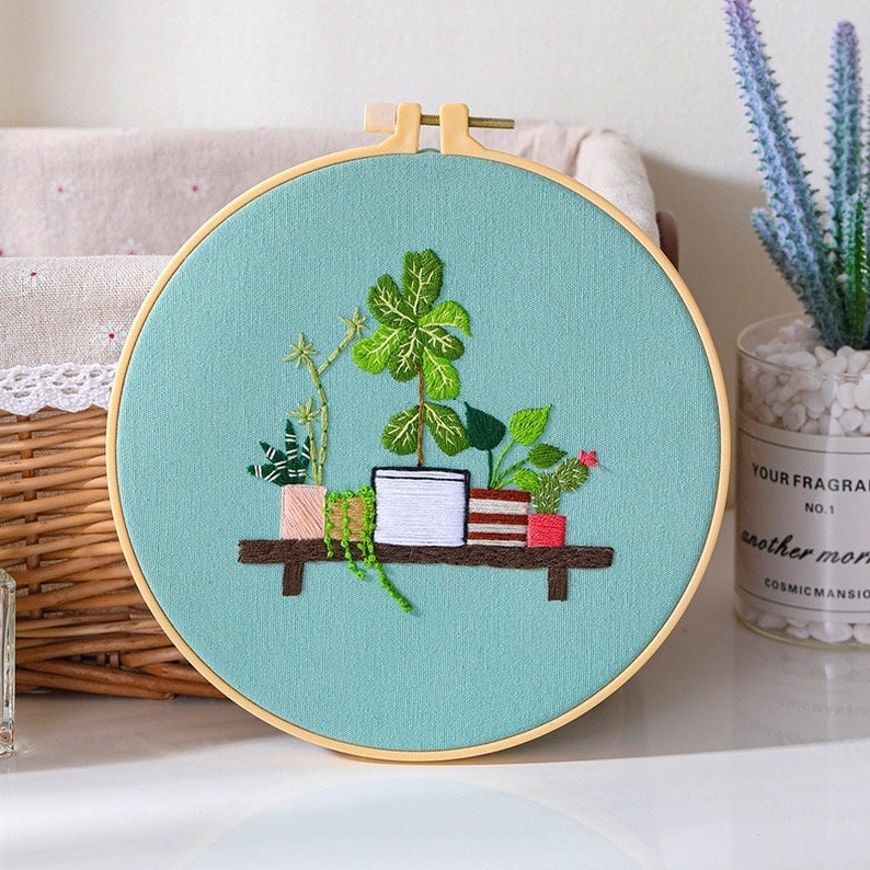 Embroidery Kit For Beginner Modern Crewel Embroidery Kit with Pattern Embroidery Hoop Plants Craft Materials Included Full DIY KIT Plants image 7