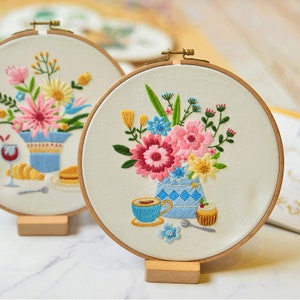 Embroidery Kit For Beginner Modern Crewel Embroidery Kit with Pattern Floral Embroidery Full Kit with Needlepoint Hoop DIY Craft Kit image 6