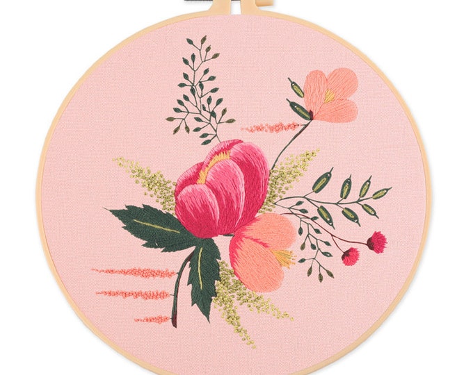Embroidery Kit For Beginner | Modern Flower Embroidery Kit with Pattern | Floral  Embroidery Full Kit with Needlepoint Hoop| DIY Craft Kit