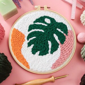 Monstera Punch Needles Start Kit / Beginner Punch Needle Kit with Punch Needle / Punch Needle Kit with Yarn, All Materials Included