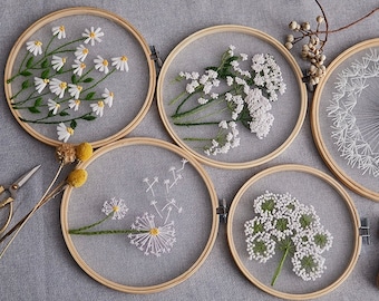 Plants Transparent Embroidery Kit for Beginner,Flower diy Kit, Beginner Hand Embroidery Full Kit ,Diy Start Up Embroidery Set with Pattern