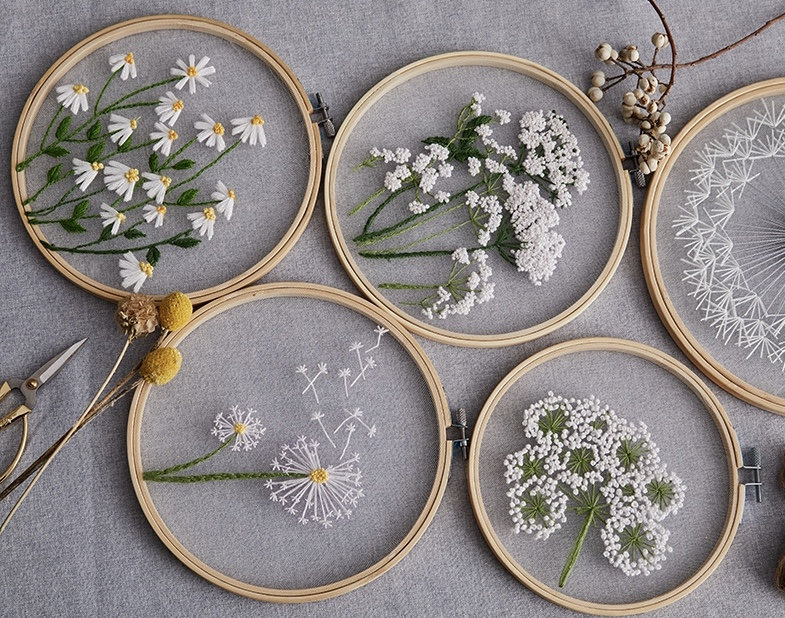 Plants Transparent Embroidery Kit for Beginner,flower Diy Kit,beginner Hand  Embroidery Full Kit ,diy Start up Embroidery Set English Guide 