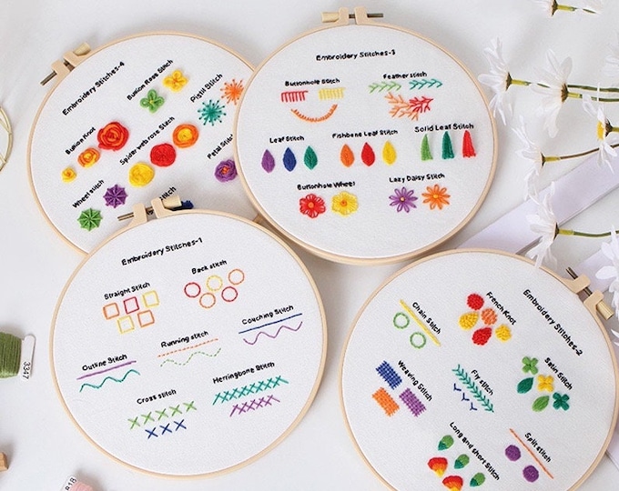 Beginner Embroidery Kit Set of 4, Beginner Embroidery kit, Modern embroidery kit cross stitch, Hand Embroidery Kit, Needlepoint, DIY Craft