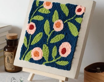 Kit Broderie Débutant Punch Needle - Motif Floral, Cadre En Bois, Fils Et Aiguilles Inclus