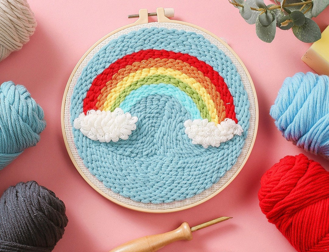 Punch Needle Beginner Kit Supplies Starter Set Rainbow DIY Adult Crafts 