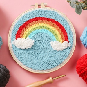 Rainbow Punch Needles Start Kit/ Beginner Punch Needle Kit with Punch Needle/ Punch Needle Kit with Yarn/All Materials Included
