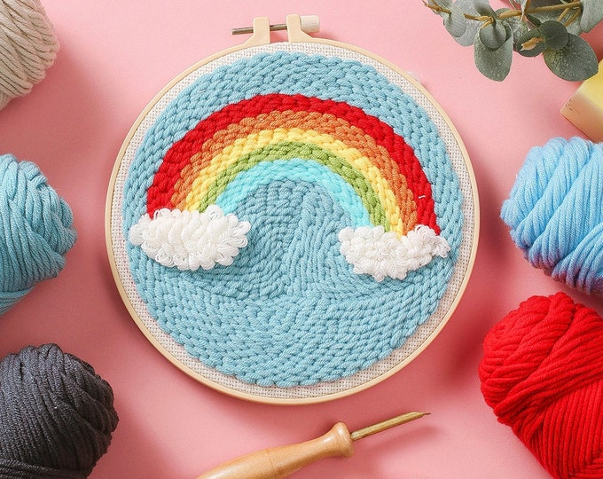 Rainbow Punch Needles Start Kit/ Beginner Punch Needle Kit with Punch Needle/ Punch Needle Kit with Yarn/All Materials Included
