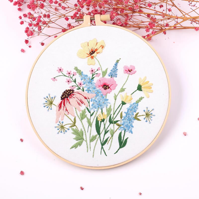Embroidery Kit for Beginner Modern Crewel Embroidery Kit With Pattern  Floral Embroidery Full Kit With Needlepoint Hoop DIY Craft Kit 