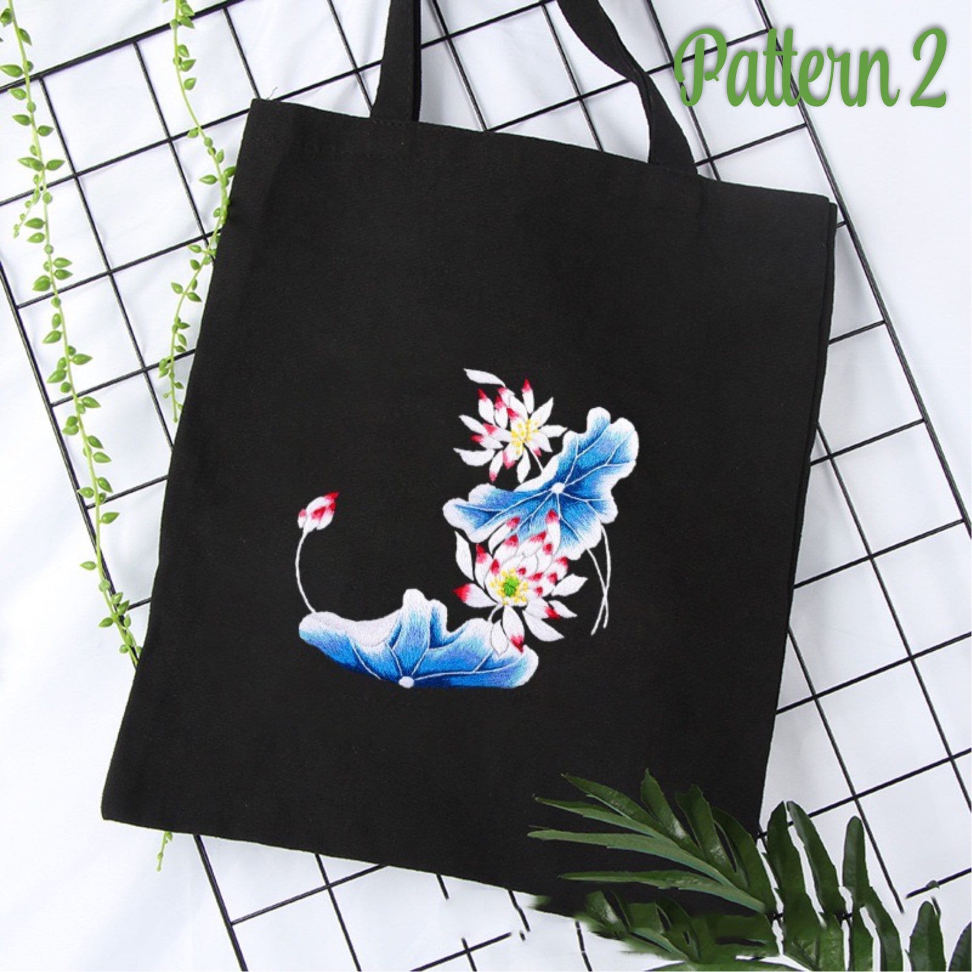 WADORN DIY Canvas Tote Bag Embroidery Kit, Flower Pattern Canvas
