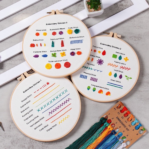 Beginner Embroidery Kit Set of 3, Beginner Embroidery kit, Modern embroidery kit cross stitch, Hand Embroidery Kit, Needlepoint, DIY Craft