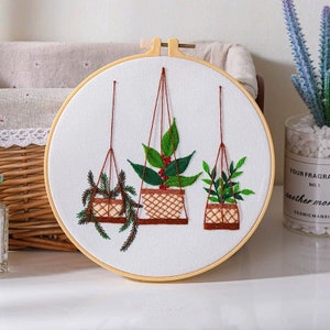 Embroidery Kit For Beginner Modern Crewel Embroidery Kit with Pattern Embroidery Hoop Plants Craft Materials Included Full DIY KIT Plants Pattern 2