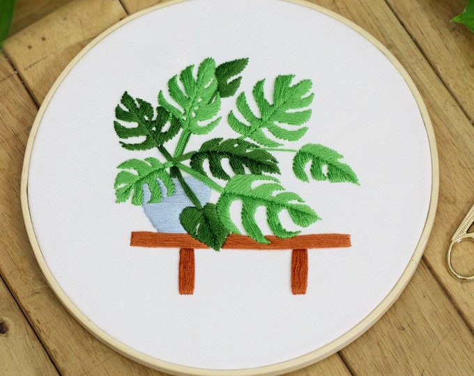 Embroidery Kit For Beginner| Modern Embroidery Kit with Pattern| Embroidery Hoop Plants |Craft Materials Included | Full  DIY KIT 101