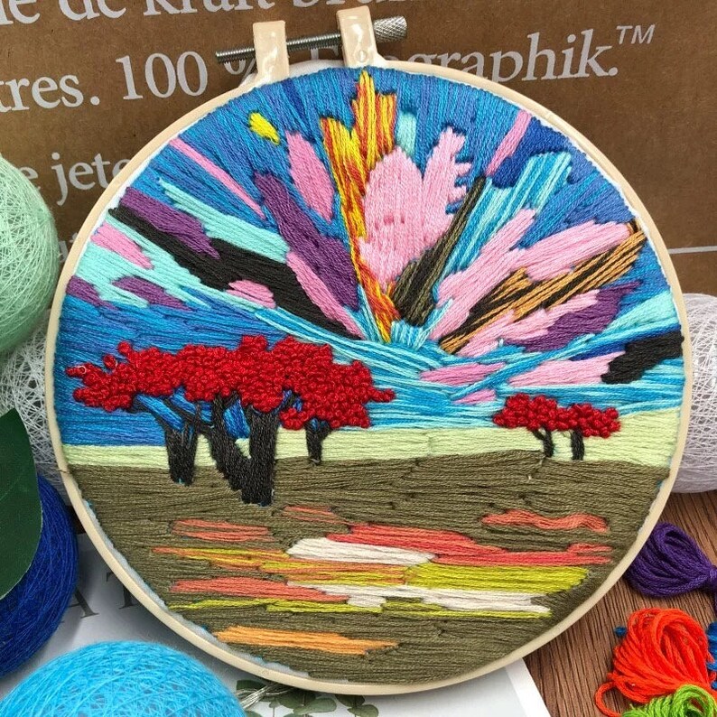 DIY Embroidery Kit Beginner Crewel Embroidery Kit Modern Etsy