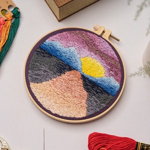 Embroidery Kit For Beginner Modern Crewel Embroidery Kit with Pattern Embroidery Hoop Plants Full Embroidery DIY KIT Landscape Pattern 2