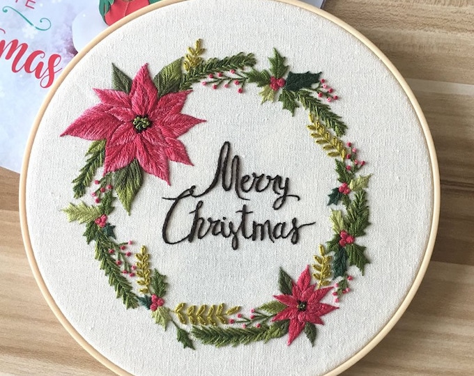 Embroidery Kit For Beginner | Modern Crewel Embroidery Kit with Pattern | Christmas Embroidery Full Kit with Needlepoint Hoop| DIY Craft Kit