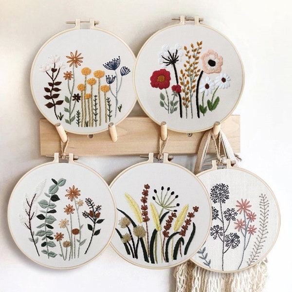 Kit de broderie pour débutant | Kit de broderie Crewel moderne avec motif | Kit complet de broderie florale avec cerceau de broderie | Kit de bricolage