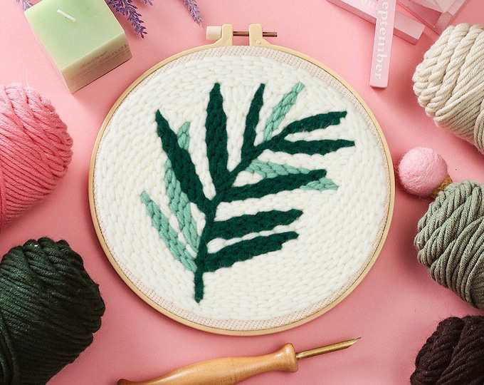 Leaf Punch Needles Start Kit / Beginner Punch Needle Kit with Punch Needle /Oxford Punch Needle Kit with Yarn, All Materials Included