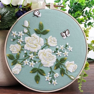 DIY Embroidery Kit For Beginner | Modern Flower Embroidery Kit with Pattern | Embroidery Full Kit with Needlepoint Hoop| DIY Craft Kit