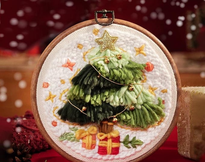 Christmas Punch Needles Start Kit/ Beginner Punch Needle Kit with Adjustable Punch Needle/ Punch Needle Kit with Yarn/All Materials Included