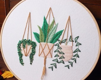 Embroidery Kit For Beginner| Modern Crewel Embroidery Kit with Pattern| Embroidery Hoop Plants |Craft Materials Included Full DIY KIT Plants