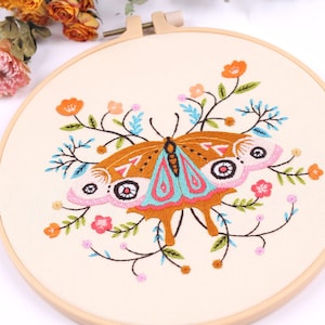 Butterfly Embroidery Kit For Beginner | Modern Flower Embroidery Kit with Pattern | Embroidery Full Kit with Needlepoint Hoop| DIY Craft Kit