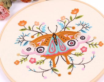 Butterfly Embroidery Kit For Beginner | Modern Flower Embroidery Kit with Pattern | Embroidery Full Kit with Needlepoint Hoop| DIY Craft Kit