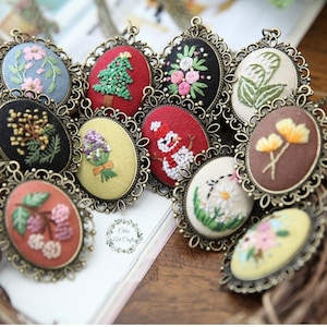 Beginner Embroidery Kit necklace | Embroidered jewelry decor|Embroidered pendant|Handmade embroidery necklace|embroidery chain|gifts for her