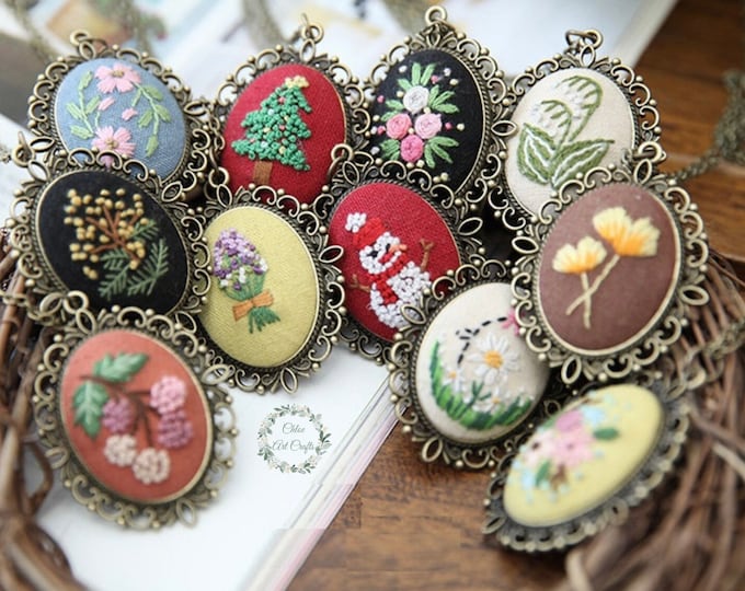 Beginner Embroidery Kit necklace | Embroidered jewelry decor|Embroidered pendant|Handmade embroidery necklace|embroidery chain|gifts for her
