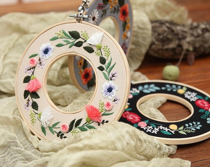 Embroidery Kit For Beginner| Modern Embroidery Kit with Pattern|Embroidery Full Kit with Needlepoint Hoop| DIY Craft Kit Double Hoops