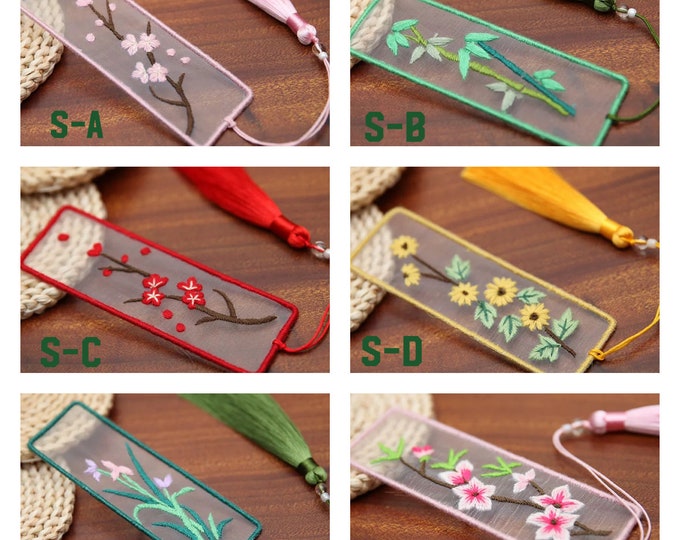 Floral Bookmark Transparent Embroidery Kit for Beginner,diy Kit, Beginner Hand Embroidery Full Kit ,Diy Start Up Embroidery Set with Pattern