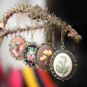 Beginner Embroidery Kit necklace | Embroidered jewelry decor|Embroidered pendant|Handmade embroidery necklace|embroidery chain|gifts for her