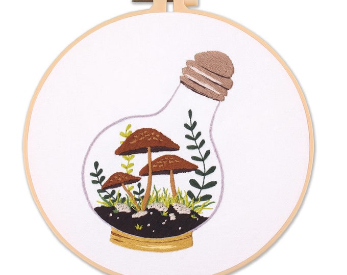 Embroidery Kit For Beginner| Modern Crewel Embroidery Kit with Pattern| Embroidery Hoop Plants |Craft Materials Included Full DIY KIT Plants