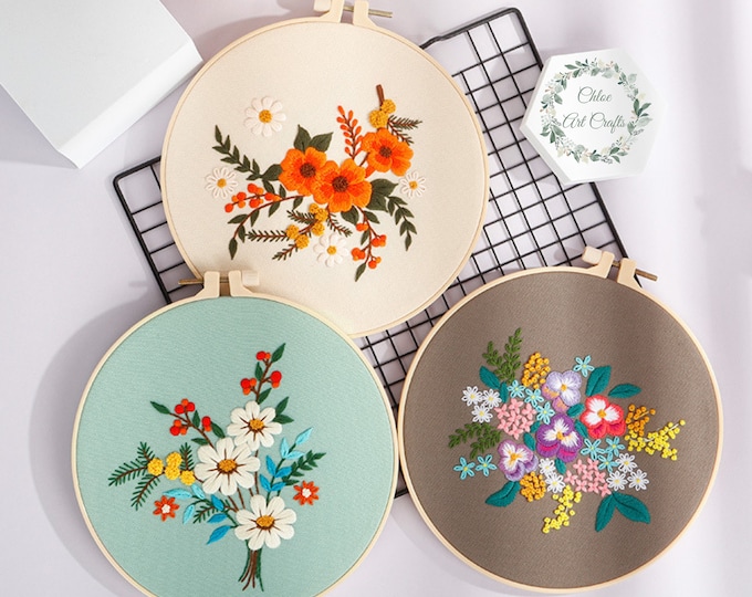 Embroidery Kit For Beginner | Modern Crewel Embroidery Kit with Pattern | Floral  Embroidery Full Kit with Needlepoint Hoop| DIY Craft Kit