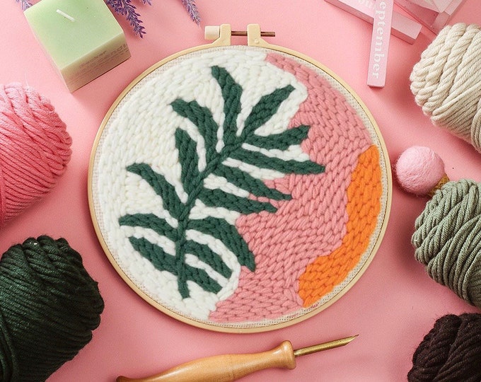 Leaf Punch Needles Start Kit / Beginner Punch Needle Kit with Punch Needle /Oxford Punch Needle Kit with Yarn, All Materials Included
