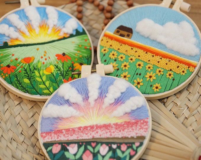 DIY Embroidery Kit For Beginner | Modern Crewel Embroidery Kit with Pattern | Embroidery Hoop Plants |Craft Materials Included Full DIY KIT