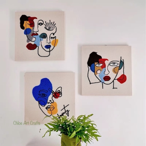 Beginner Punch Needle Kit: Abstract Face Embroidery (16 inch)