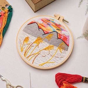 Embroidery Kit For Beginner Modern Crewel Embroidery Kit with Pattern Embroidery Hoop Plants Full Embroidery DIY KIT Landscape Pattern 9