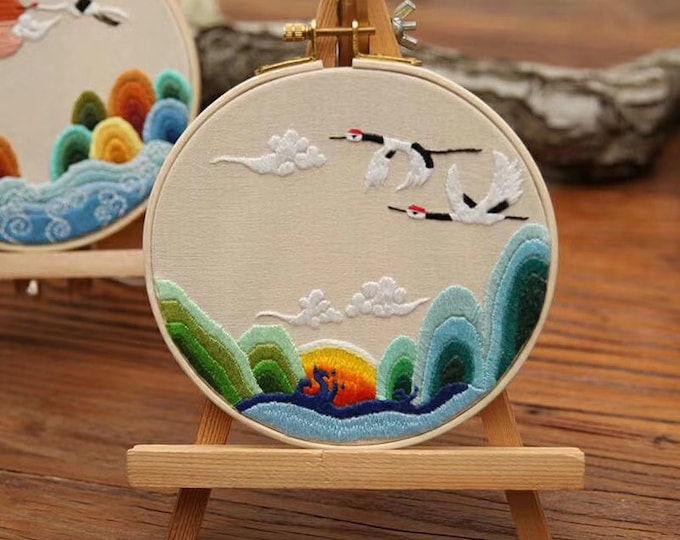 Embroidery Kit For Beginner| Modern Crewel Embroidery Kit with Pattern| Embroidery Full Kit with Wood Needlepoint Hoop| DIY Craft Kit