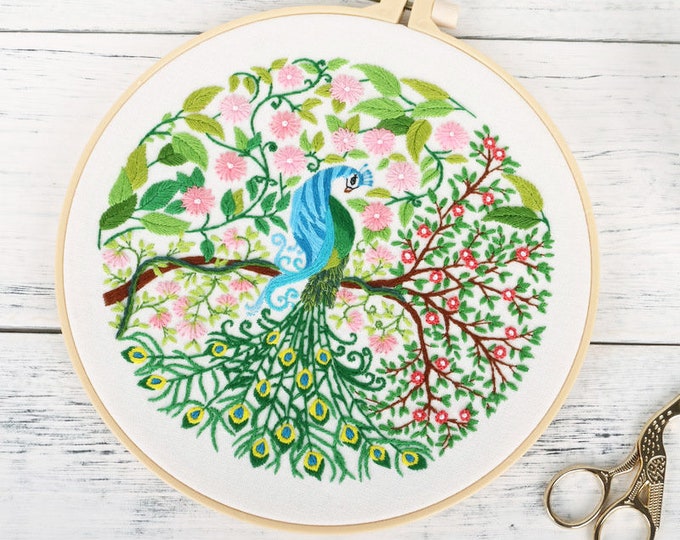 Embroidery Kit For Beginner|Modern Crewel Embroidery Kit with Pattern| Embroidery Hoop Cherry Blossom |Craft Materials Included Full DIY KIT