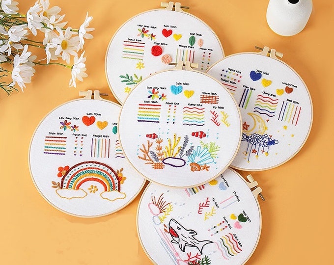Beginner Embroidery Kit, Basic Embroidery Stitches, Modern embroidery kit cross stitch, Hand Embroidery Kit, Needlepoint, DIY Crafts,