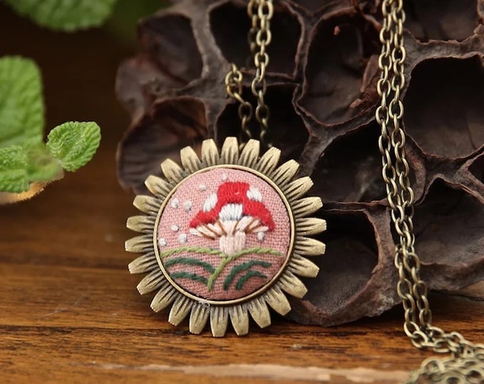 Beginner Embroidery Kit necklace | Embroidered jewelry decor|Embroidered pendant|Handmade embroidery necklace|embroidery chain|gifts for her
