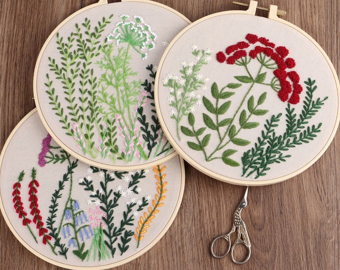Embroidery Kit For Beginner Floral | Modern Plant Crewel Embroidery Kit with Pattern Embroidery Full Kit with Needlepoint Hoop DIY Craft Kit