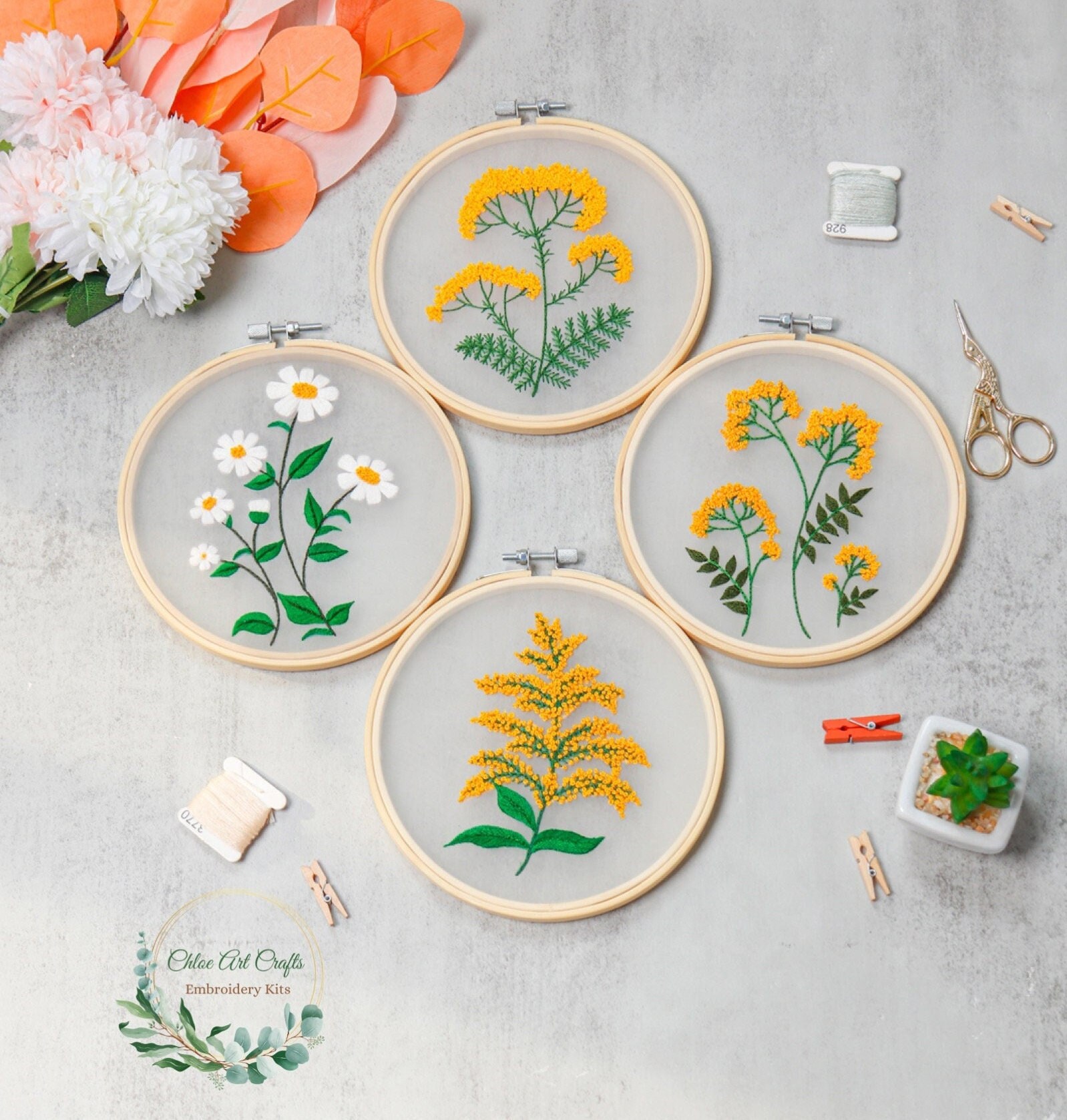 1Pack Embroidery Kit for Beginners, Cross Stitch Kits for Adults, Transparent with Floral Plant Pattern Sets Embriodery, Funny Easy Needlepoint