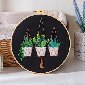 Embroidery Kit For Beginner| Modern Crewel Embroidery Kit with Pattern| Embroidery Hoop Plants |Craft Materials Included Full DIY KIT Plants